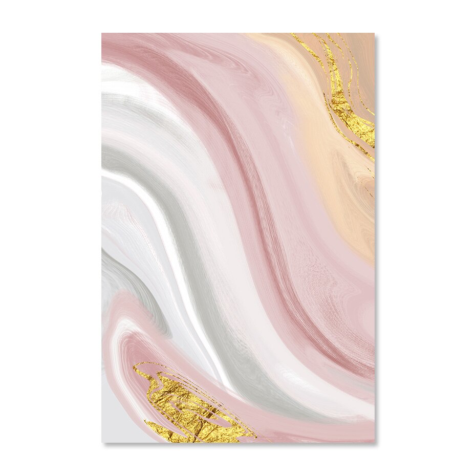 Abstract Gray Pink Golden Liquid Marble Print Wall Art Fine Art Canvas Prints Pictures For Bedroom Living Room Salon Wall Decor