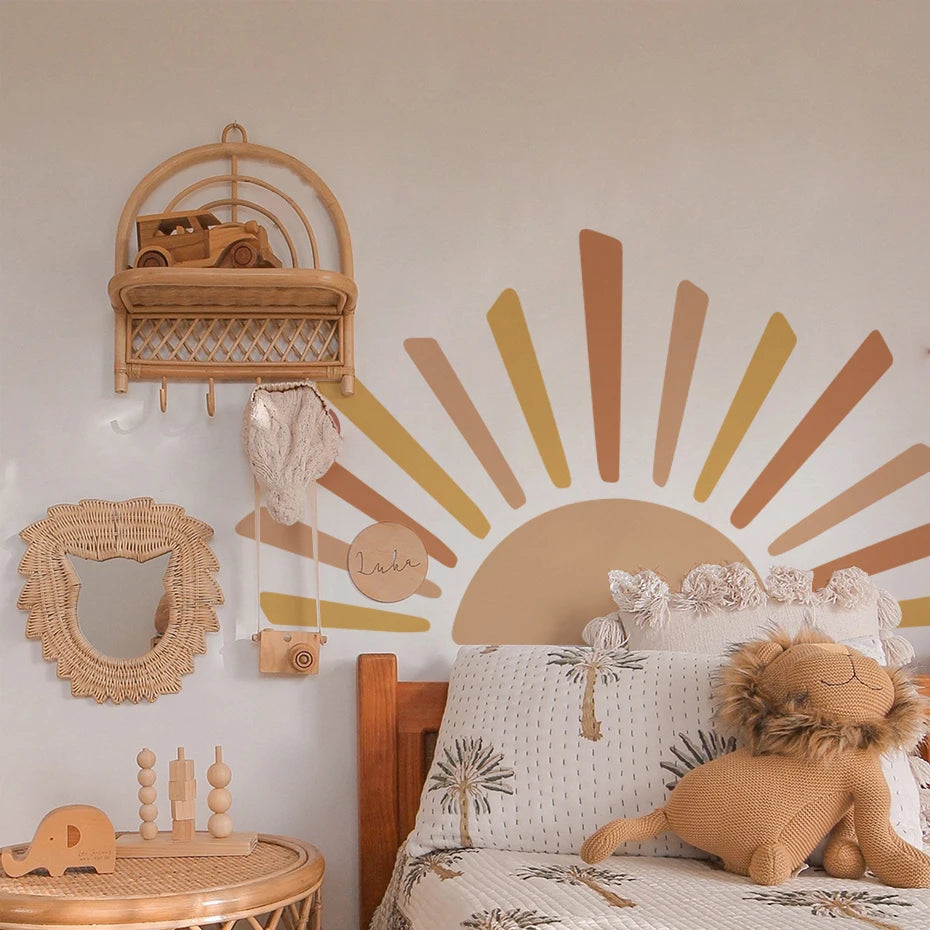 Big Sunshine Sun Rise Wall Sticker For Nursery Room Removable Peel & Stick Wall Decal Mural For Children's Room Creative DIY Kid's Room Wall Decor