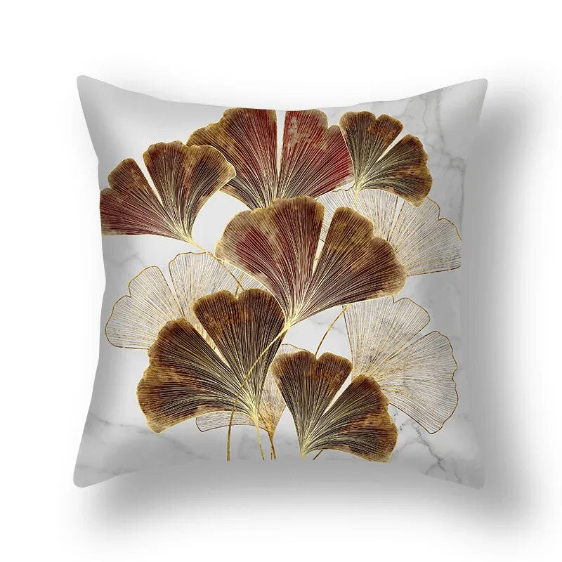 Auspicious Jade Green Golden Leaf Pillow Cushion Covers 45x45cm Printed Sofa Throw Cushion Cases For Living Room Bedroom Modern Home Decor
