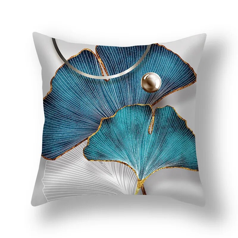 Auspicious Jade Green Golden Leaf Pillow Cushion Covers 45x45cm Printed Sofa Throw Cushion Cases For Living Room Bedroom Modern Home Decor