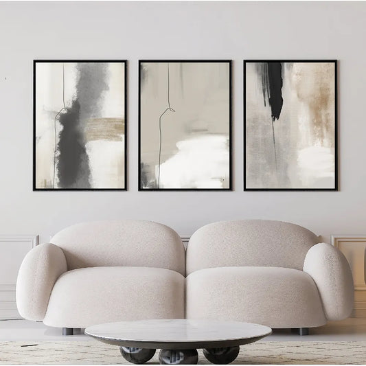 Modern Minimalist Abstract Wall Art Beige Gray Black Fine Art Canvas Prints Pictures For Living Room Bedroom Apartment Scandinavian Home Decor