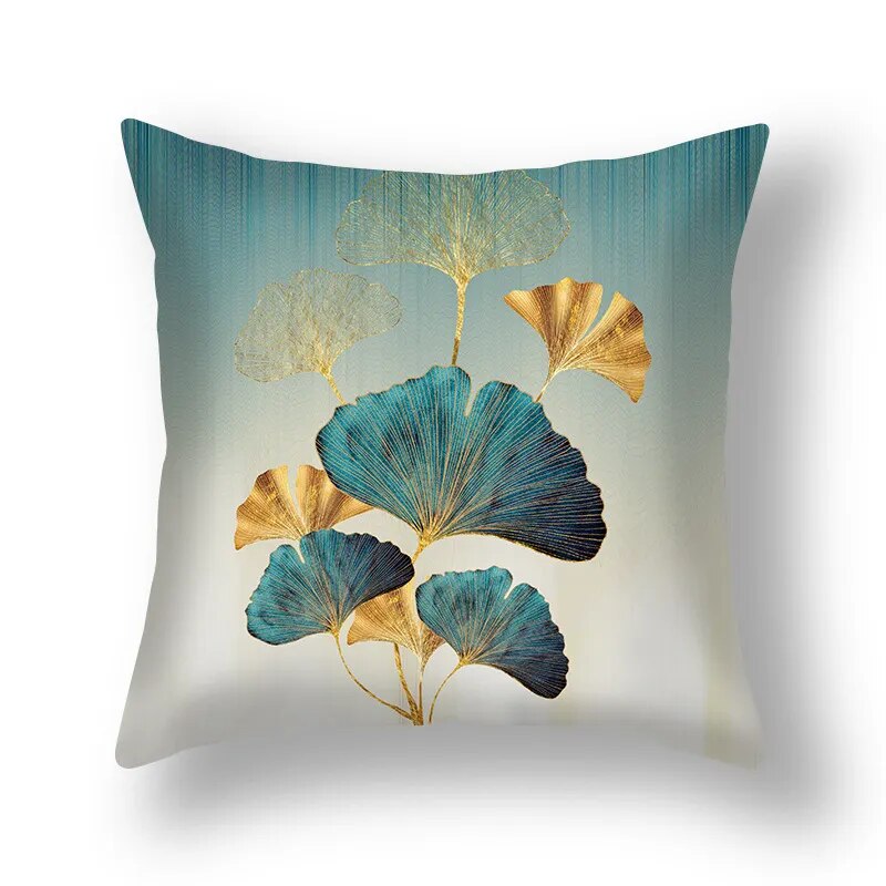 Golden Green Ginkgo Leaf Pillows Case 45X45cm Polyester Sofa Throw Cushion Cover Lucky Leaf Geometry Pillowcase For Home Decor