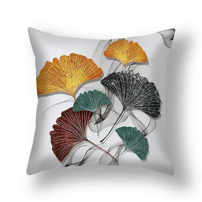 Auspicious Jade Green Golden Leaf Pillow Cushion Covers 45x45cm Printed Sofa Throw Cushion Cases For Living Room Bedroom Modern Home Decor