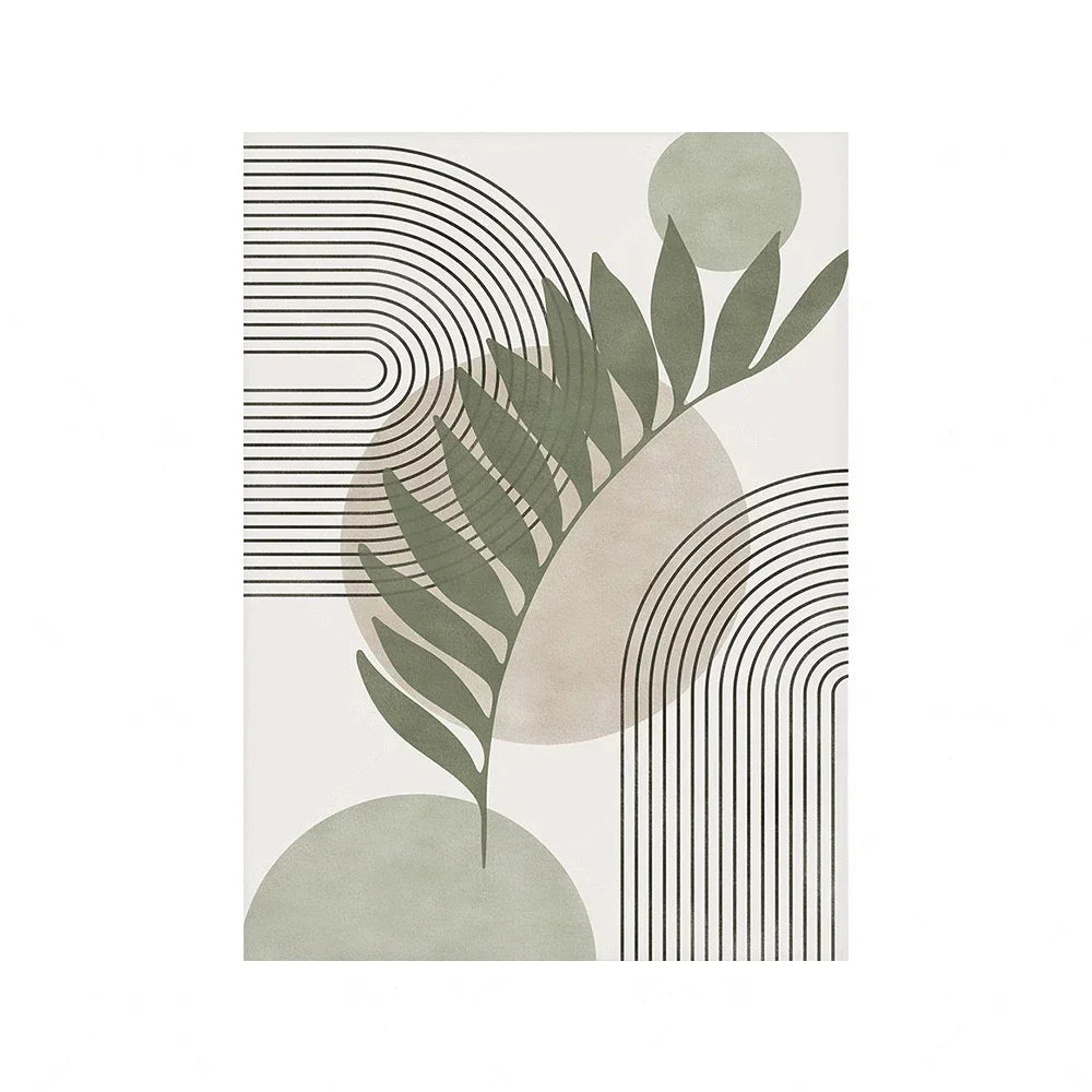 Set of 3Pcs Neutral Colors Beige Green Abstract Geometric Botanical Wall Art Fine Art Canvas Prints Pictures For Living Room Dining Room Art Decor
