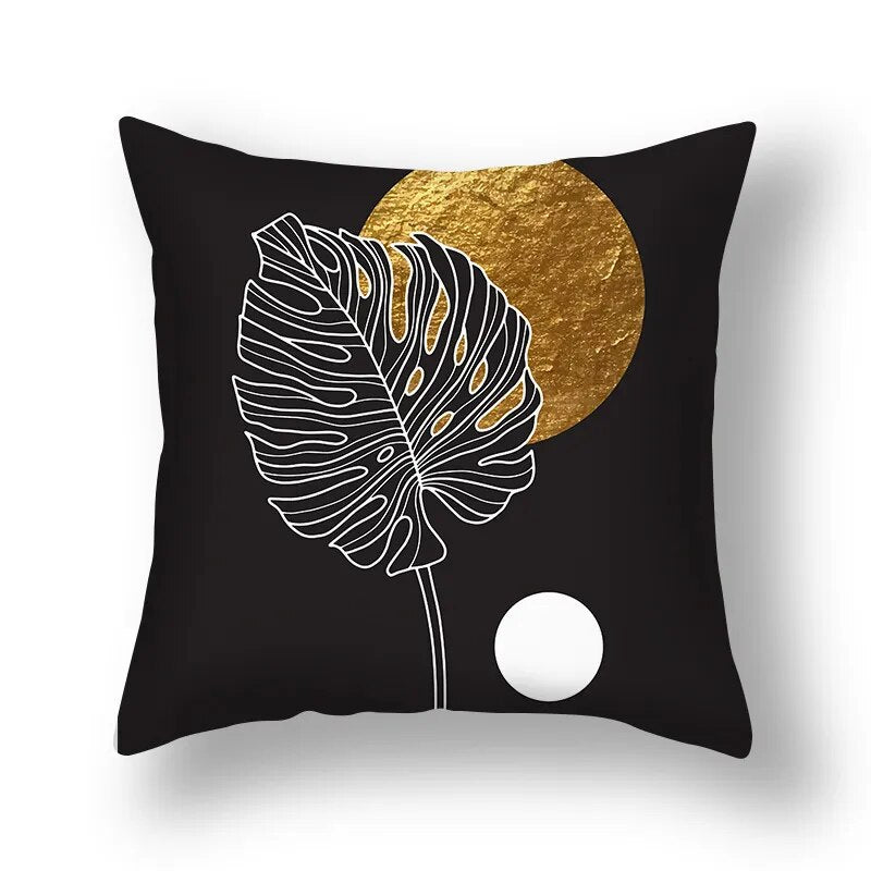 Auspicious Jade Green Golden Leaf Pillow Cushion Covers 45x45cm Printed Sofa Throw Cushion Cases For Living Room Bedroom Modern Home Decor