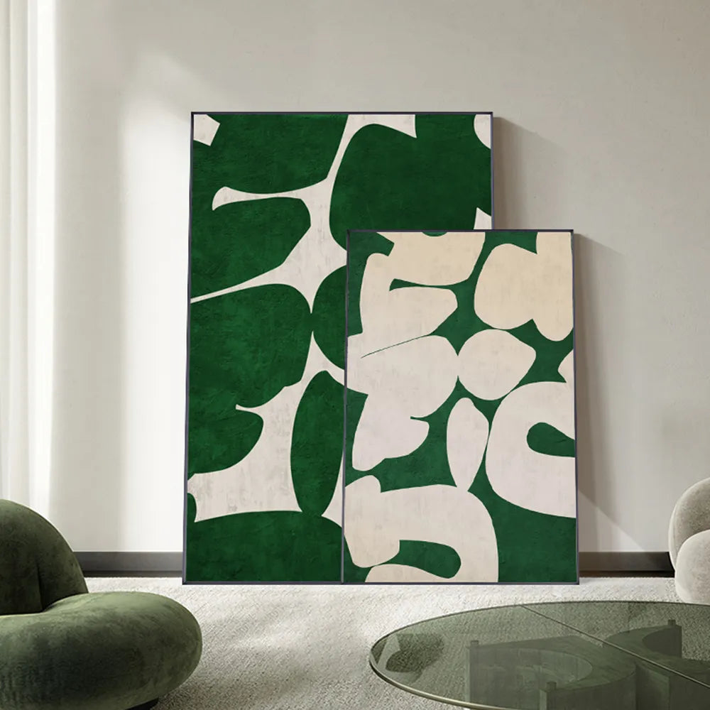 Modern Abstract Shape & Form Green Brown Beige Wall Art Fine Art Canvas Prints Pictures For Modern Apartment Living Room Luxury Home Interior Decor