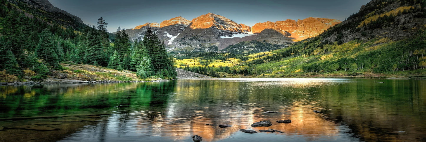 Mountain Lake Forest Wilderness Wall Art Large Format Canvas Prints Wide Format Landscape Picture For Above The Sofa Or Above The Bed