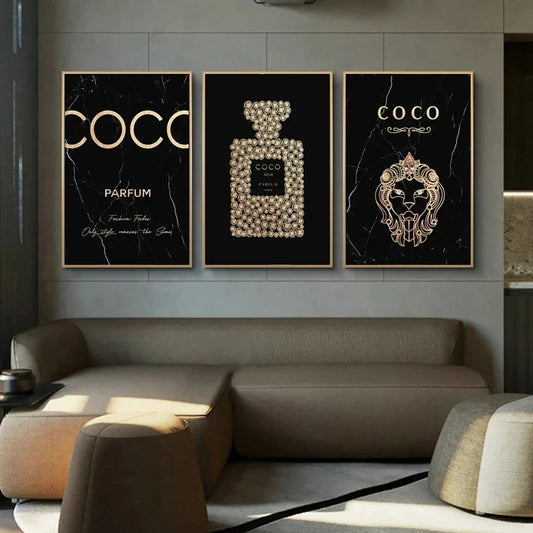 Chic French Paris Fashion Perfume Bottle Fine Art Canvas Prints Pictures For Luxury Living Room Girl's Bedroom Beauty Salon Art Decor