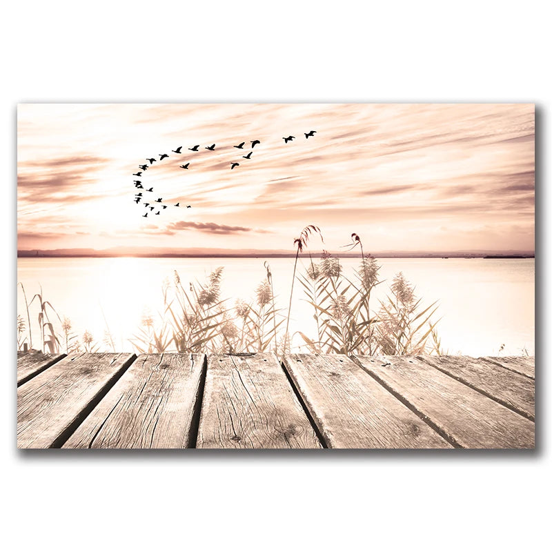 Tranquil Sea Sunset Landscape Wall Art Fine Art Canvas Prints Gallery Wall Art Lake Pier Pictures Of Calm For Living Room Inspirational Home Decor 2025