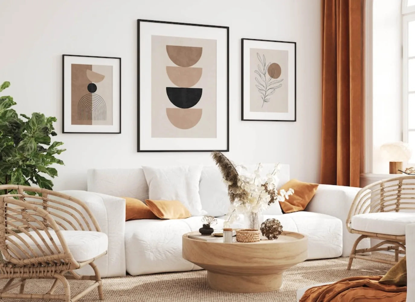 Set of 3Pcs Minimalist Beige Terracotta Abstract Geometric Wall Art Fine Art Canvas Prints Modern Botanical Pictures For Living Room Bedroom Dining Room Decor