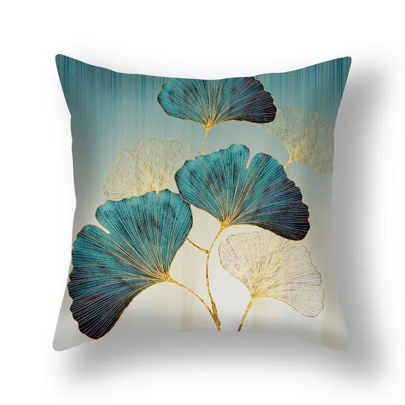 Golden Green Ginkgo Leaf Pillows Case 45X45cm Polyester Sofa Throw Cushion Cover Lucky Leaf Geometry Pillowcase For Home Decor
