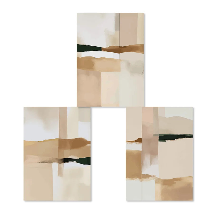 Neutral Color Blocks Beige Black Wall Art Fine Art Canvas Prints Modern Abstract Pictures For Living Room Bedroom Art Decor