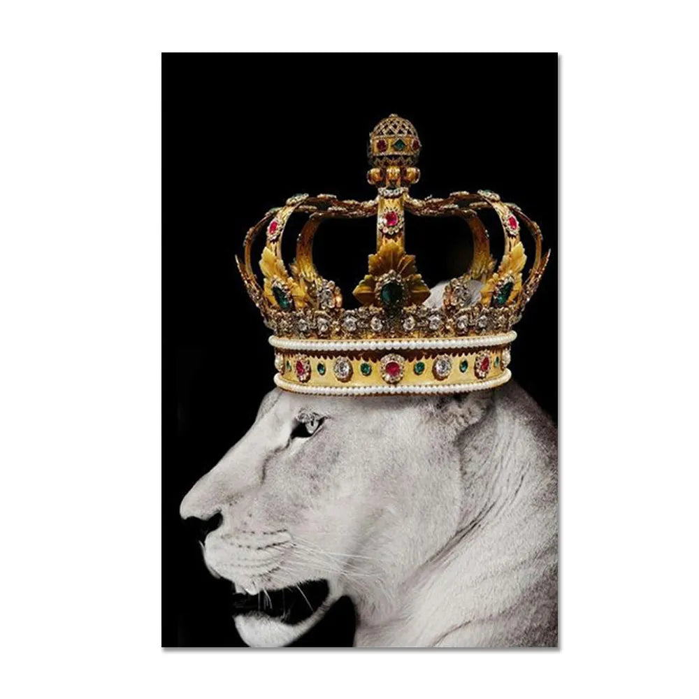Black White Golden Lion King Queen Wall Art Fine Art Canvas Prints Modern Pictures For Luxury Living Room Bedroom Wall Art Decoration
