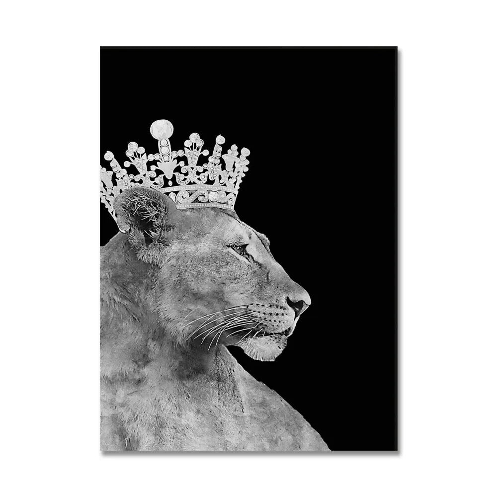 Black White Golden Lion King Queen Wall Art Fine Art Canvas Prints Modern Pictures For Luxury Living Room Bedroom Wall Art Decoration