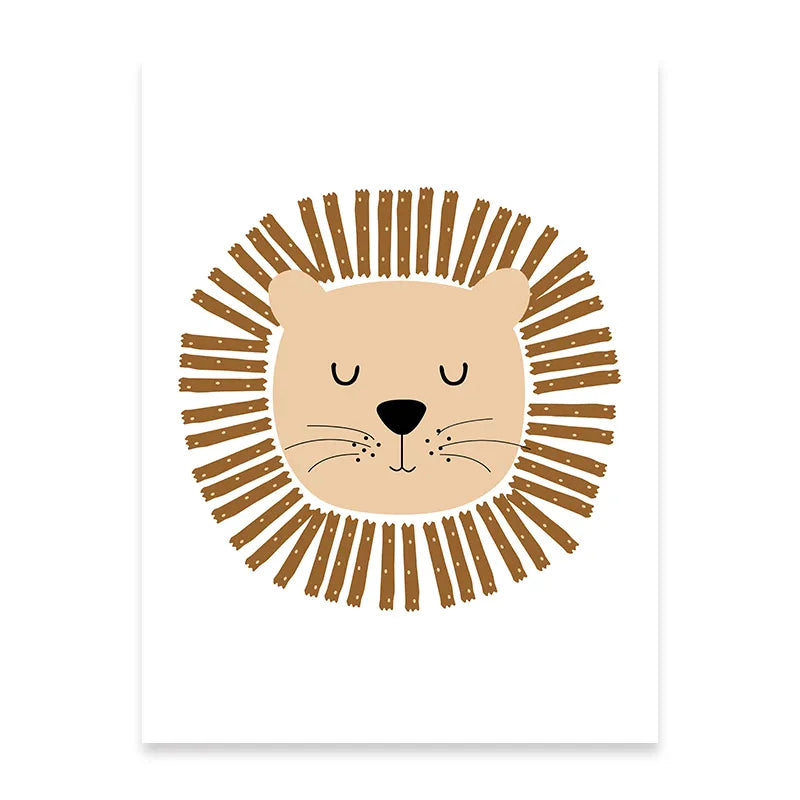 Personalized Nordic Nursery Wall Art Cute Lion Tiger Giraffe Rainbow Safari Fine Art Canvas Prints Pictures For Baby's Room Children's Room Decor