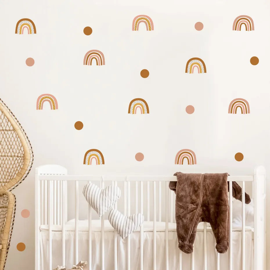 Rainbow Clouds & Dots Nursery Wall Decals Removable Peel & Stick PVC Wall Stickers For Baby's Room Children's Bedroom Creative DIY Home Decor