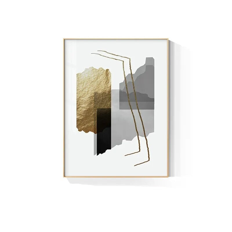 Modern Black Gray Golden Abstract Wall Art Fine Art Canvas Prints Pictures For Luxury Apartment Living Room Home Office Salon Art Decor