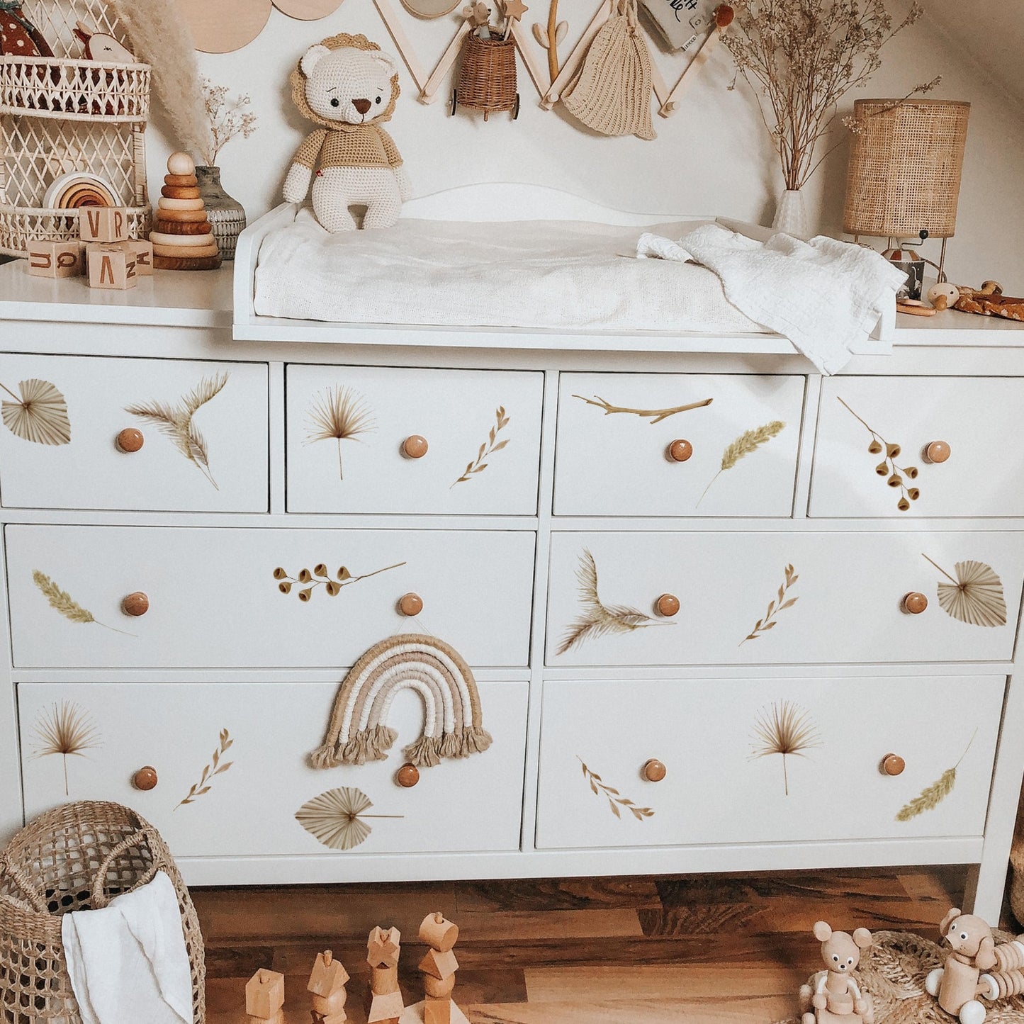 Vintage Nordic Wall Stickers Boho Cartoon Wild Meadow Floral Abstract Wall Decals For Nursery Kids’ Room Creative DIY Wall Decorations