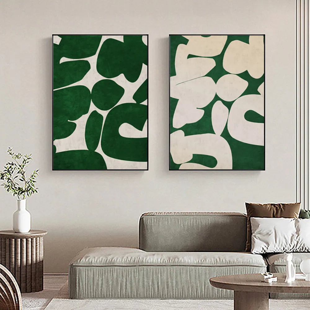 Modern Abstract Shape & Form Green Brown Beige Wall Art Fine Art Canvas Prints Pictures For Modern Apartment Living Room Luxury Home Interior Decor