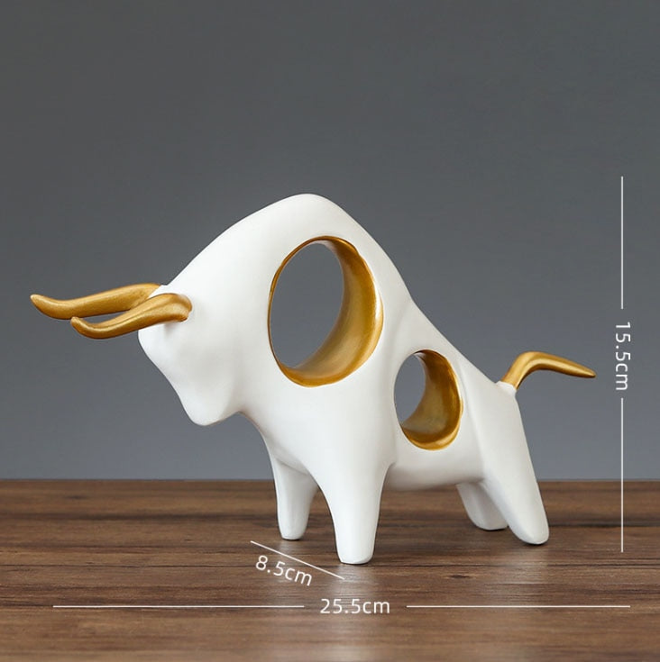 Ornamental Abstract Horned Bull Sculptured Cattle Gold White Jade Handicraft Sculpture Ornaments For Coffee Table Nordic Home Decor