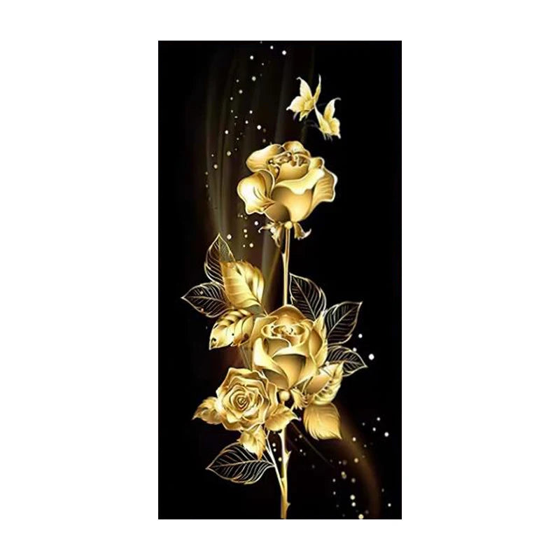 Modern Botanical Tropical Golden Leaves Wall Art Fine Art Canvas Prints Vertical Format Pictures For Living Room Lobby Foyer Reception Room Art Decor