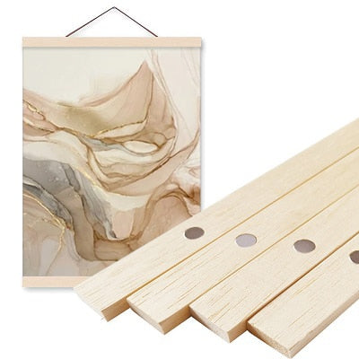 Magnetic Natural Wood Poster Hanger DIY Picture Framing Picture Scroll Frame For Hanging Canvas Prints - 4 Natural Wood Finishes