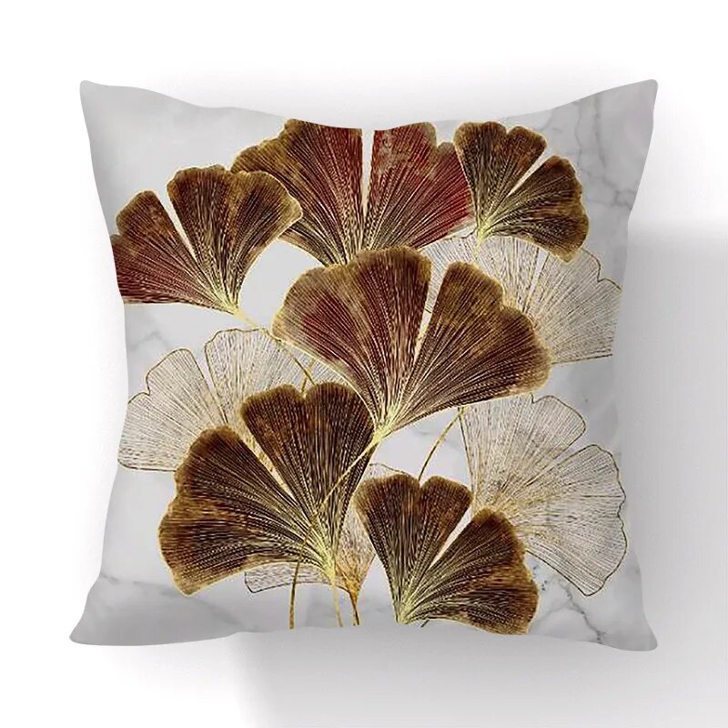 Golden Green Ginkgo Leaf Pillows Case 45X45cm Polyester Sofa Throw Cushion Cover Lucky Leaf Geometry Pillowcase For Home Decor