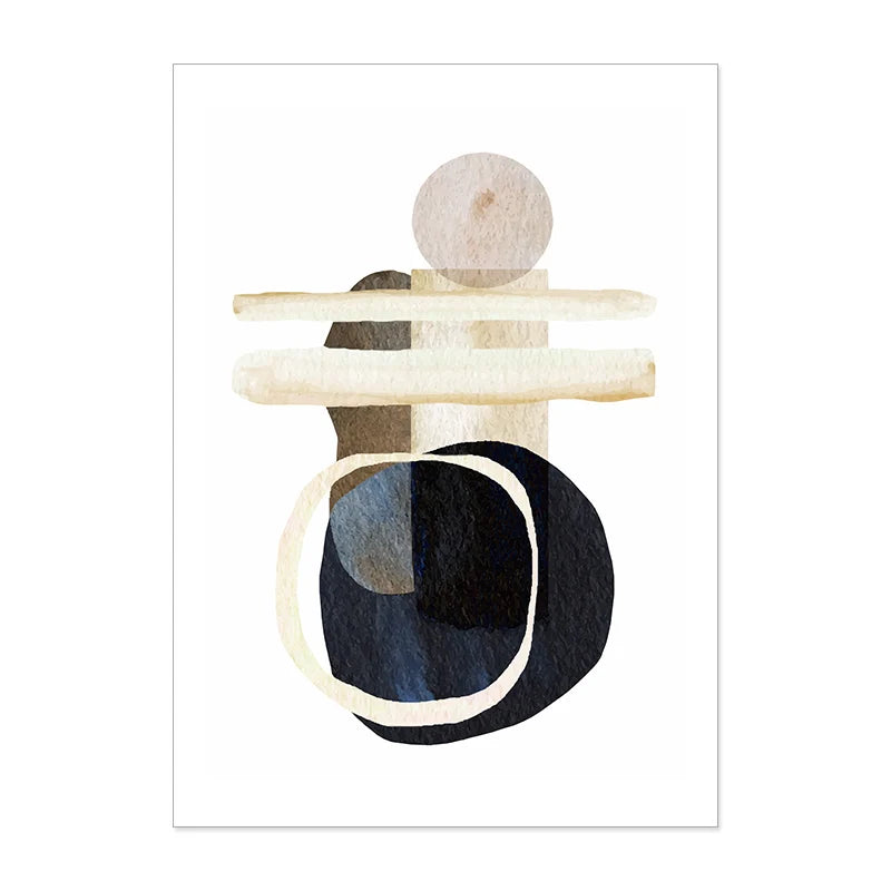 Neutral Colors Blue Brown Beige Watercolor Abstract Geometric Wall Art Fine Art Canvas Prints Pictures For Living Room Dining Room Bedroom Art Decor