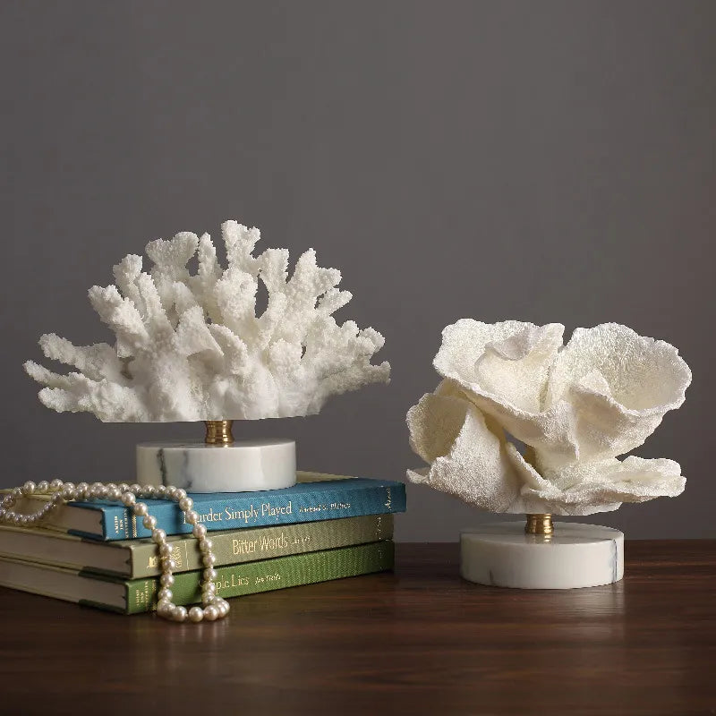 Ocean Themed Faux Coral Resin Ornaments Crystal Tree Glass Vase Decorative Figurines Abstract Art Sculpture For Luxury Living Room Coffee Table Decor