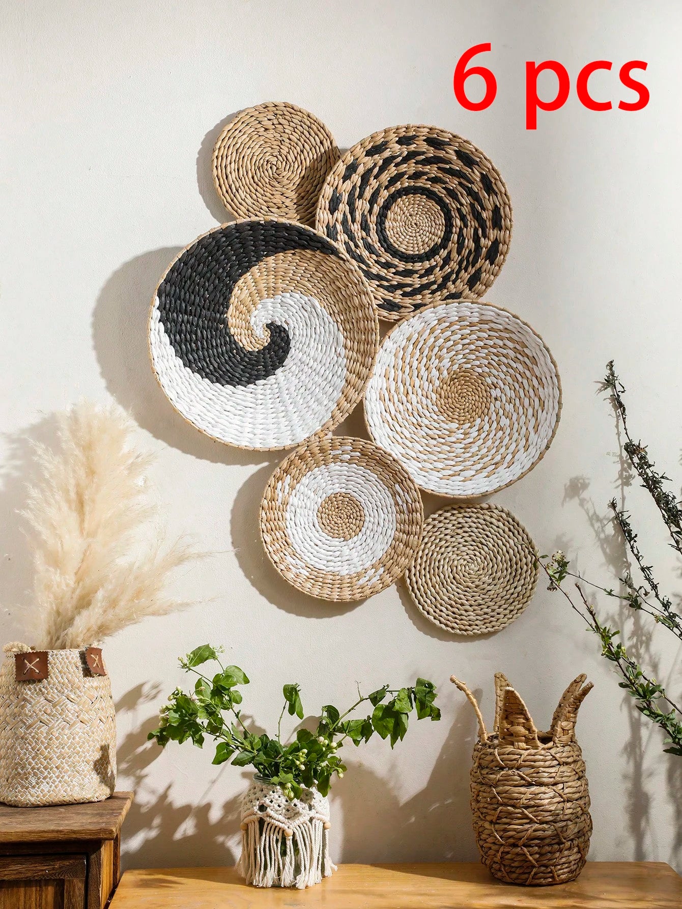 Rustic Nordic Farmhouse Handmade Wicker Weave Discs Wall Hanging Decorations Table Mats For Kitchen Living Room Coffee Table Dining Room Home Decor