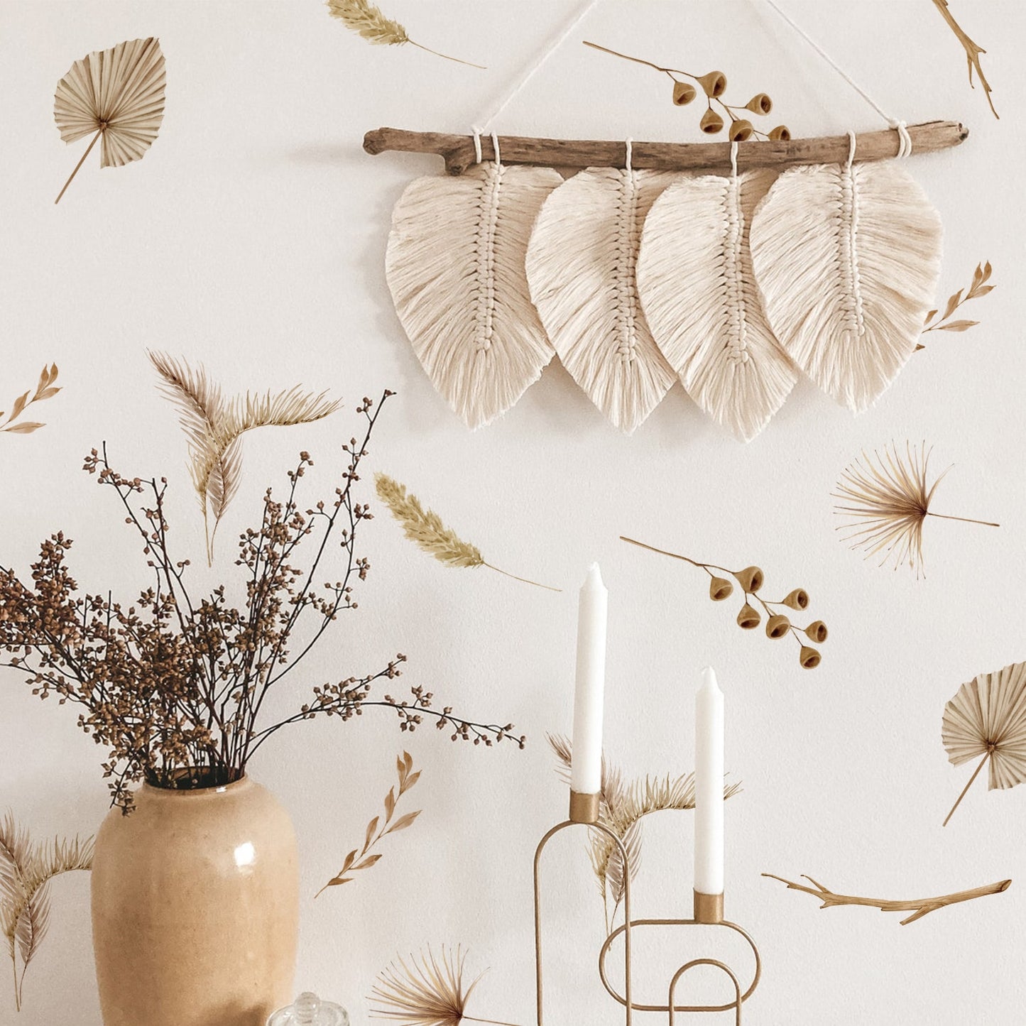 Vintage Nordic Wall Stickers Boho Cartoon Wild Meadow Floral Abstract Wall Decals For Nursery Kids’ Room Creative DIY Wall Decorations