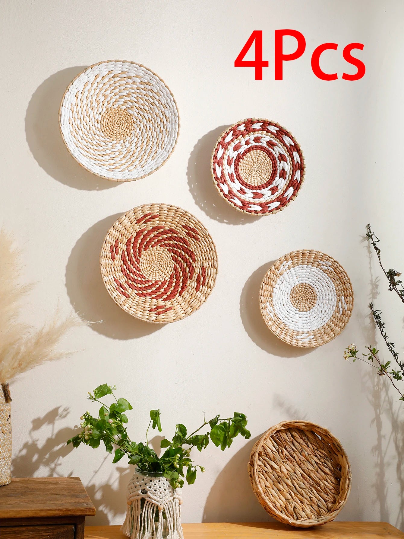 Rustic Nordic Farmhouse Handmade Wicker Weave Discs Wall Hanging Decorations Table Mats For Kitchen Living Room Coffee Table Dining Room Home Decor