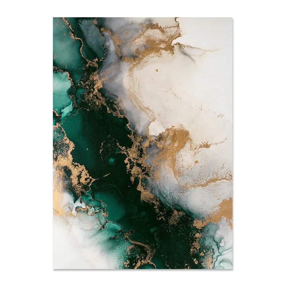 Nordic Green Beige Golden Liquid Marble Fine Art Canvas Prints Modern Abstract Pictures For Living Room Dining Room Home Office Art Decor.