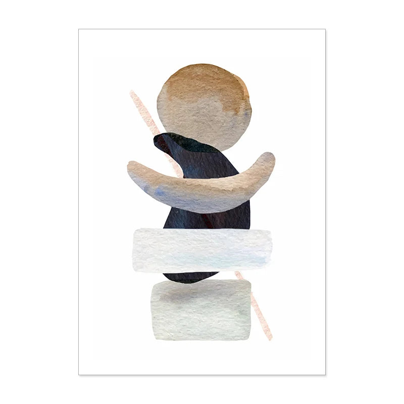 Neutral Colors Blue Brown Beige Watercolor Abstract Geometric Wall Art Fine Art Canvas Prints Pictures For Living Room Dining Room Bedroom Art Decor