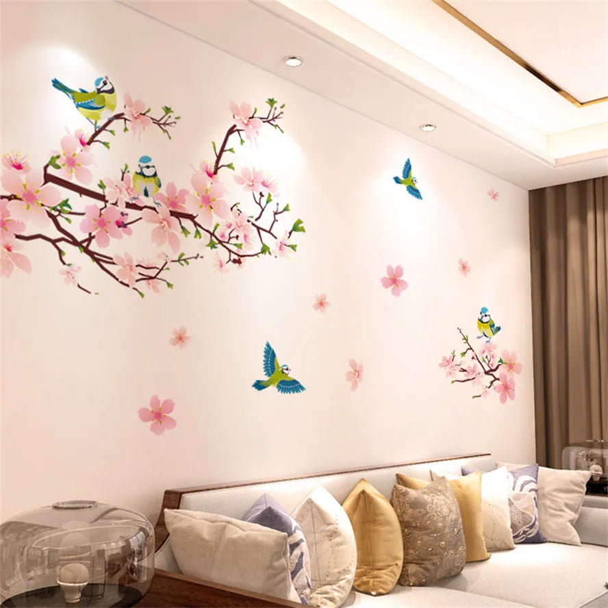 Colorful Floral Vinyl Wall Mural Wall Sticker For Living Room Bedroom Kid's Room Removable PVC Wall Decals For Creative DIY Home Decor