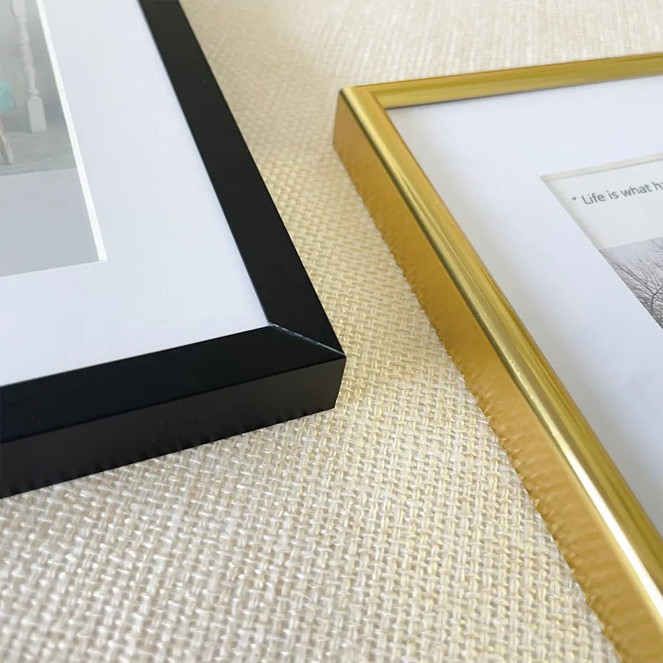 * Featured Sale * Black White Gold Aluminum Pictures Frames With Plexiglass Spring Clips & Hanging Hooks Modern Style Frames For Canvas Prints Sizes 10x15cm - 21x30cm (A4)