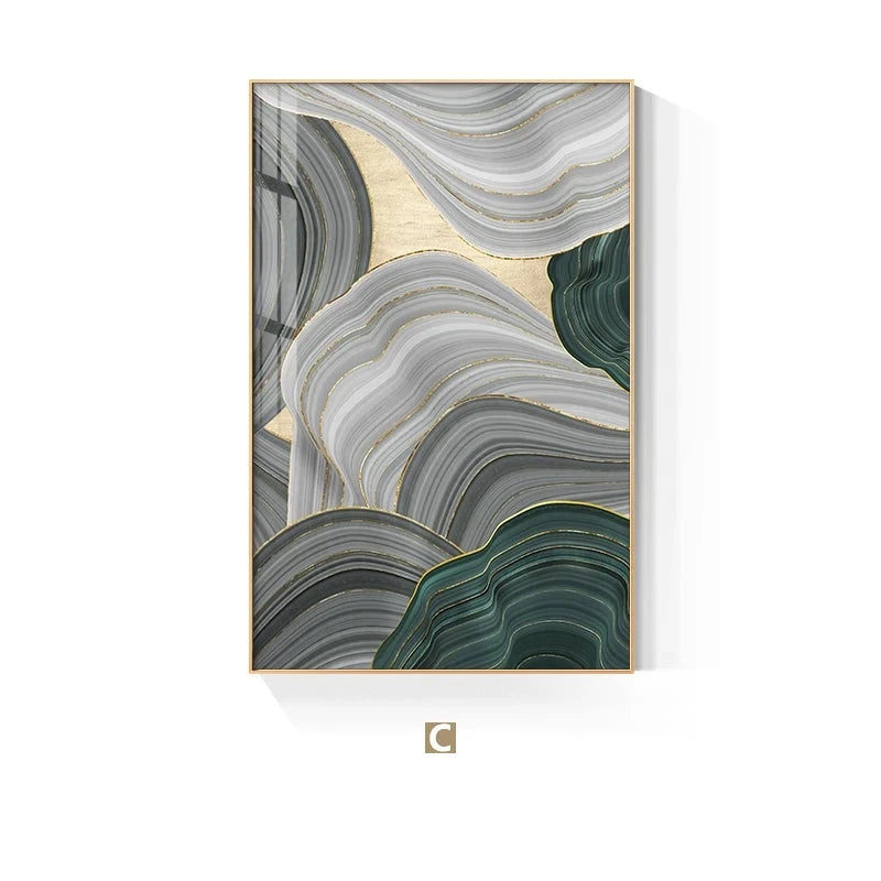 Flowing Green Golden Emerald Abstract Wall Art Fine Art Canvas Prints Pictures For Apartment Living Room Entrance Hall Modern Home Office Interior Decor