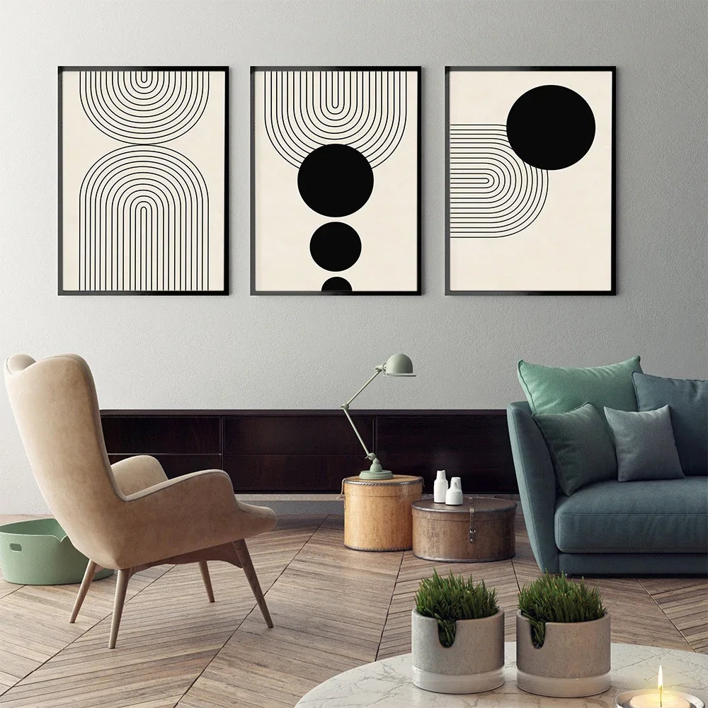 * Featured Sale * Modern Abstract Minimalist Wall Art Monochrome Geometric Line Art Fine Art Canvas Prints For Living Room Home Office Decor