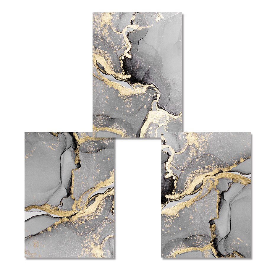 Black Gray Golden Liquid Marble Wall Art Fine Art Canvas Prints Modern Abstract Light Luxury Pictures For Living Room Home Office Decor