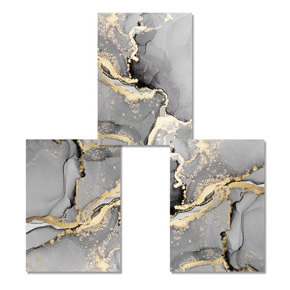 Black Gray Golden Liquid Marble Wall Art Fine Art Canvas Prints Modern Abstract Light Luxury Pictures For Living Room Home Office Decor