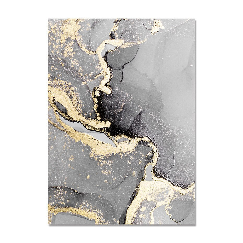 Black Gray Golden Liquid Marble Wall Art Fine Art Canvas Prints Modern Abstract Light Luxury Pictures For Living Room Home Office Decor