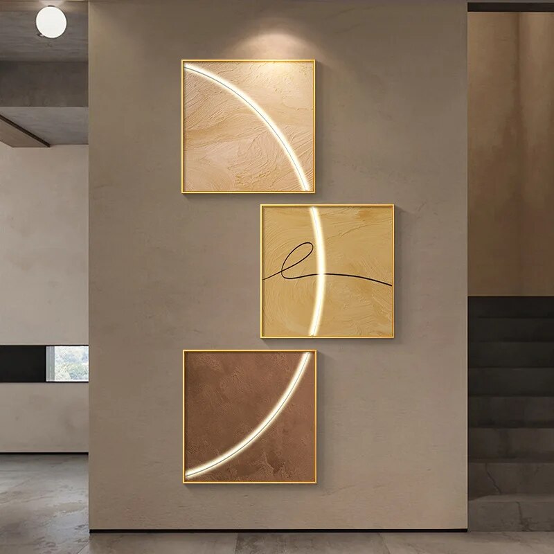 Abstract Minimalist Modern Aesthetics Ring Of Light Wall Art Square Format Canvas Prints Modern Pictures For Home Office (Set of 3Pcs)