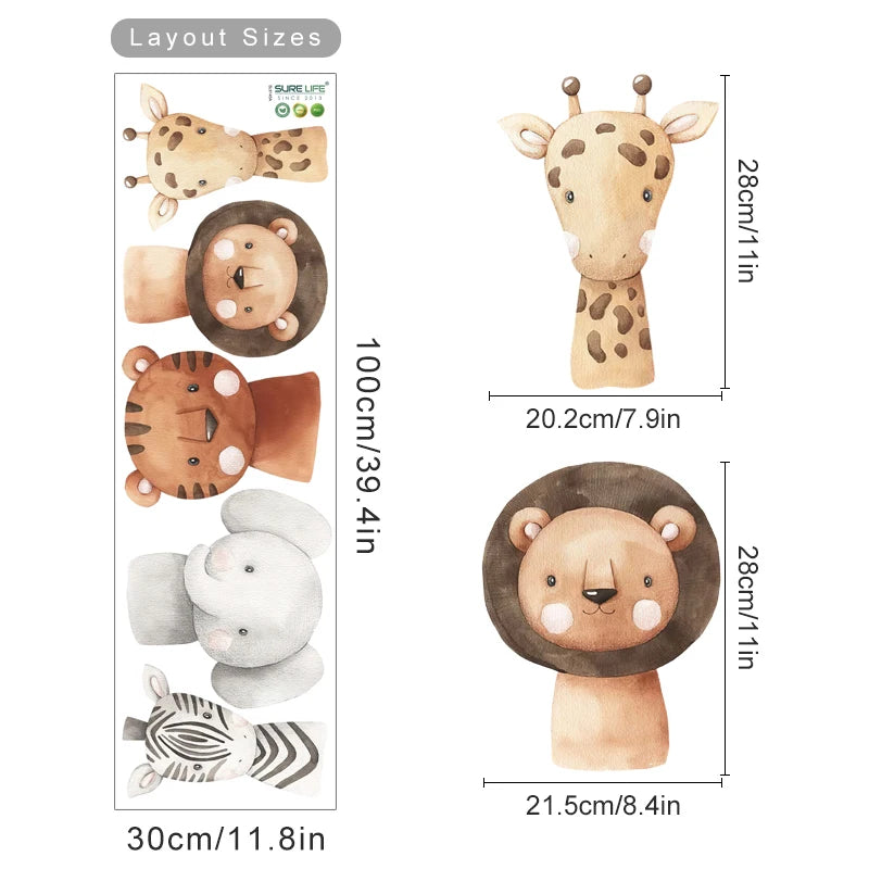 Cute Bear Zebra Giraffe Height Measurement Chart Wall Sticker Removable Peel & Stick Wall Decal For Children's Room Creative DIY Home Decor