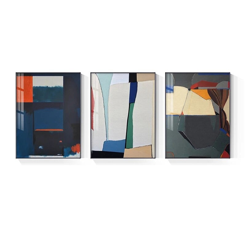 Modern Color Block Abstract Geometric Wall Art Fine Art Canvas Prints Colorful Pictures For Kitchen Living Room Dining Room Decor