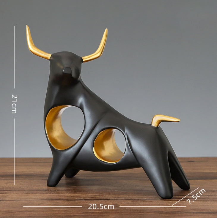 Ornamental Abstract Horned Bull Sculptured Cattle Gold White Jade Handicraft Sculpture Ornaments For Coffee Table Nordic Home Decor