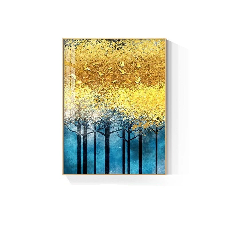 Colorful Abstract Golden Tree Blossom Wall Art Fine Art Canvas Prints Light Luxury Pictures For Living Room Dining Room Hotel Room Decor
