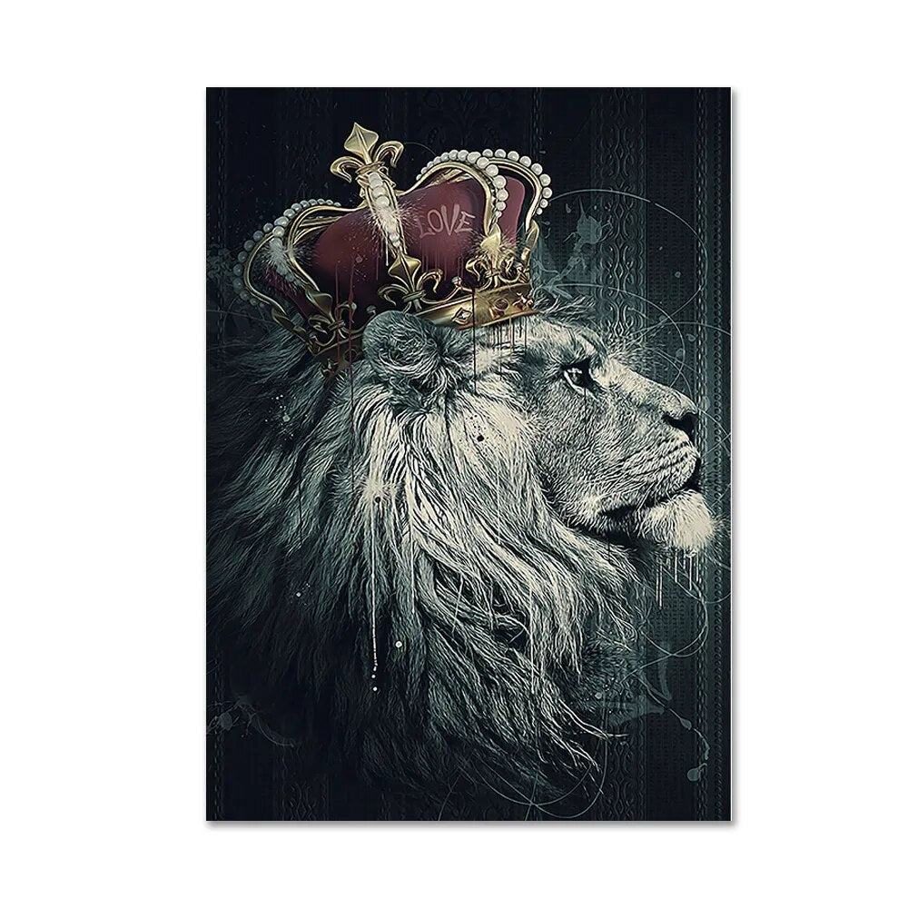 Black White Golden Lion King Queen Wall Art Fine Art Canvas Prints Modern Pictures For Luxury Living Room Bedroom Wall Art Decoration