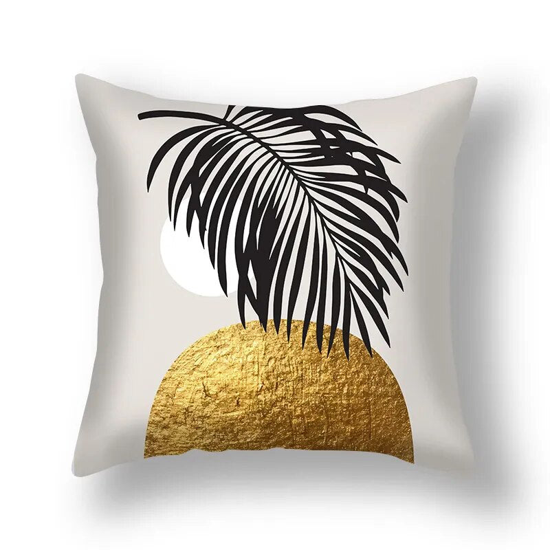 Auspicious Jade Green Golden Leaf Pillow Cushion Covers 45x45cm Printed Sofa Throw Cushion Cases For Living Room Bedroom Modern Home Decor