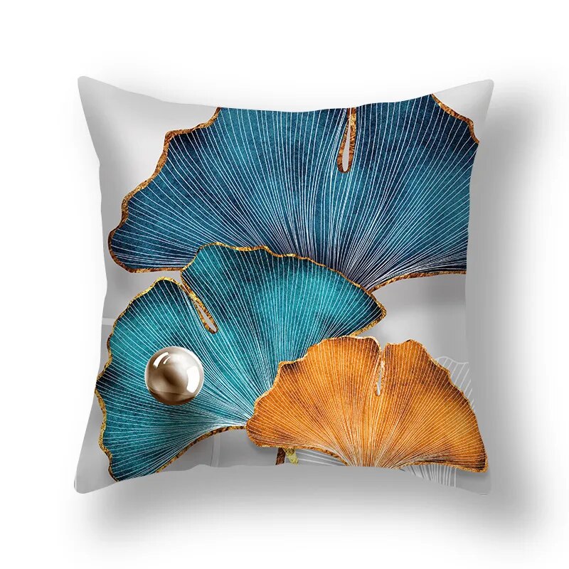 Auspicious Jade Green Golden Leaf Pillow Cushion Covers 45x45cm Printed Sofa Throw Cushion Cases For Living Room Bedroom Modern Home Decor
