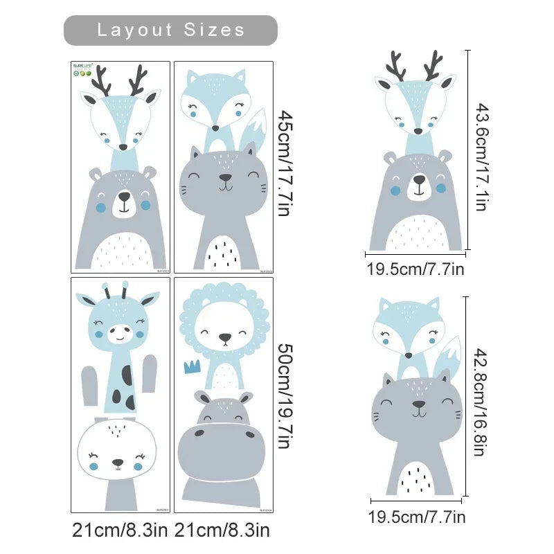 Cute Giraffe Hippo & Woodland Animals Wall Decals – Peel & Stick Wall Stickers for Nursery, Kids’ Room & Kindergarten Decor